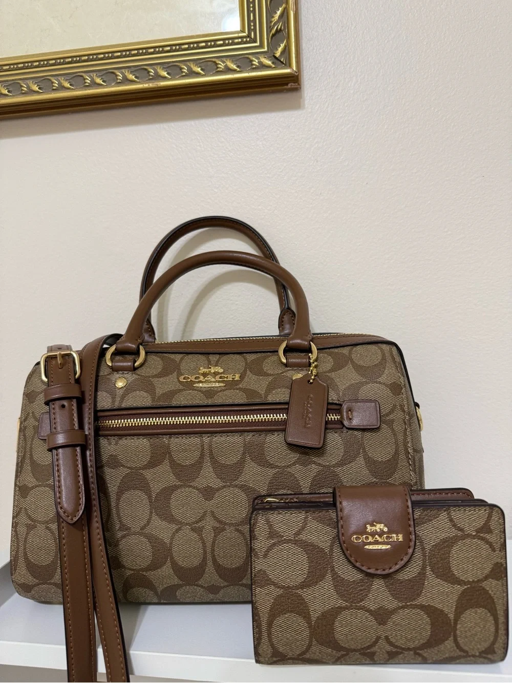 Coach Brown Signature Canvas Satchel and Wallet Set